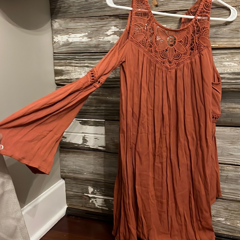 Long sleeve dress open shoulders